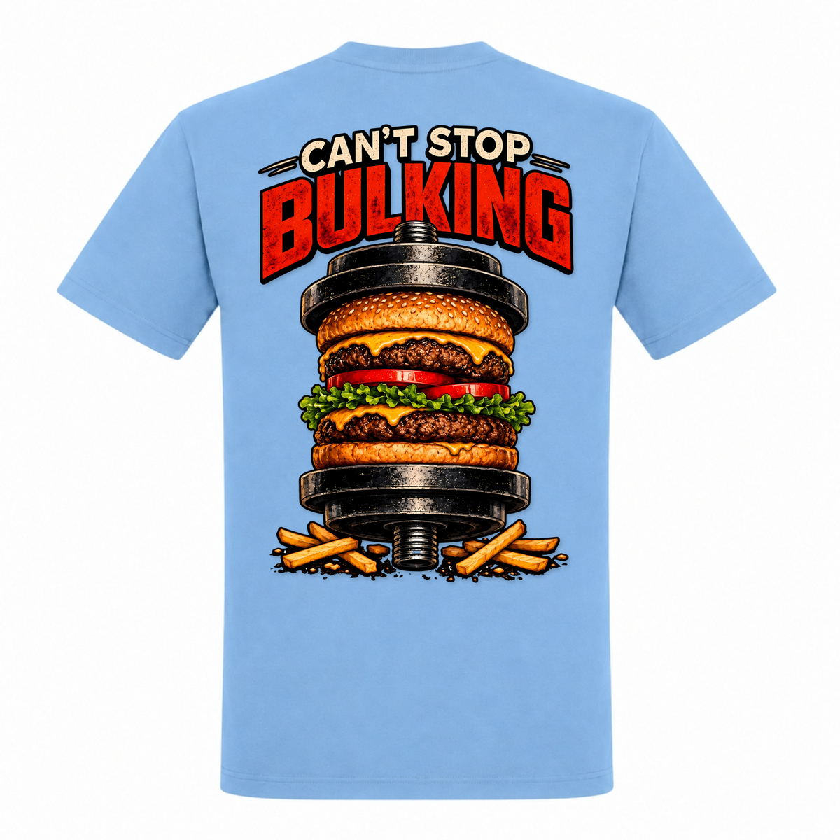Can't Stop Bulking – Heavy Shirt in Sky Blue, Rückansicht | Heavy Mind