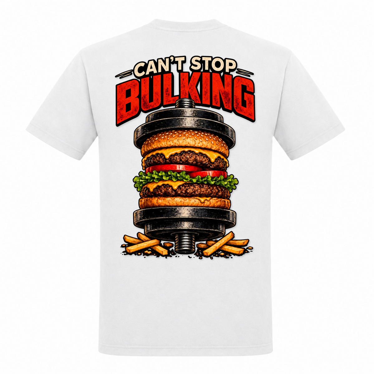 Can't Stop Bulking – Heavy Shirt in Weiß, Rückansicht | Heavy Mind