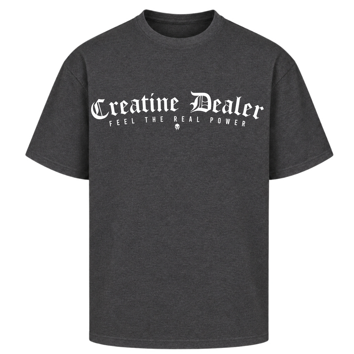 Creatine Dealer – Oversized Tee in Charcoal (Heather), Vorderansicht | Heavy Mind