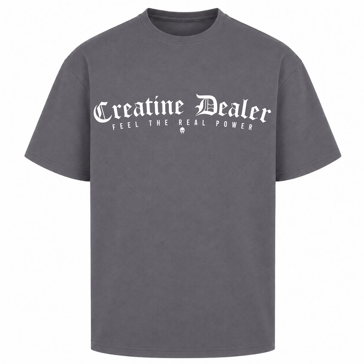 Creatine Dealer – Oversized Tee in Dark Grey, Vorderansicht | Heavy Mind