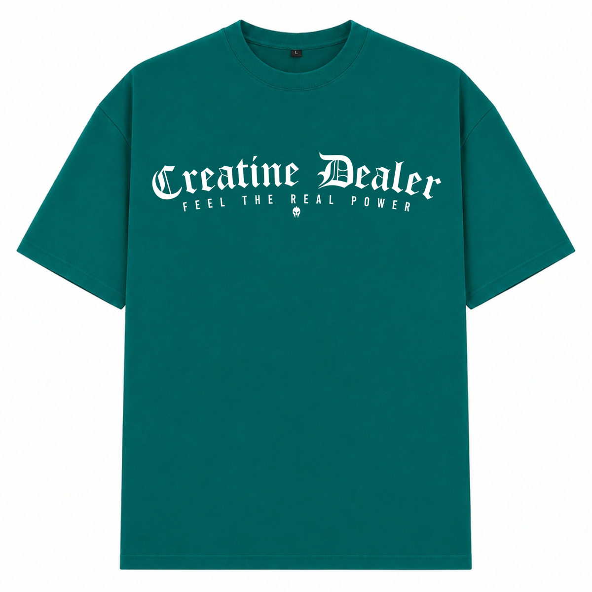 Creatine Dealer – Oversized Tee in Green, Vorderansicht | Heavy Mind