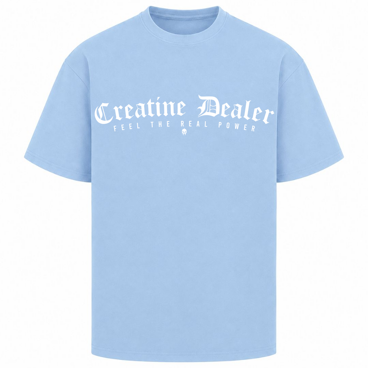 Creatine Dealer – Oversized Tee in Powder Blue, Vorderansicht | Heavy Mind