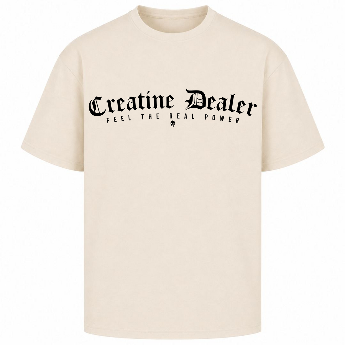 Creatine Dealer – Oversized Tee in Sand, Vorderansicht | Heavy Mind