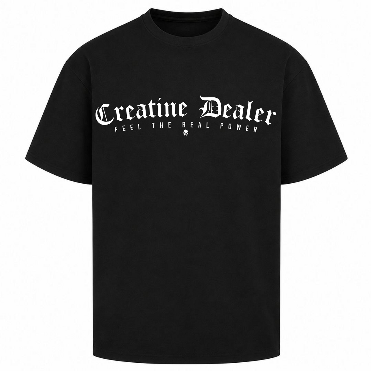 Creatine Dealer – Oversized Tee in Schwarz, Vorderansicht | Heavy Mind