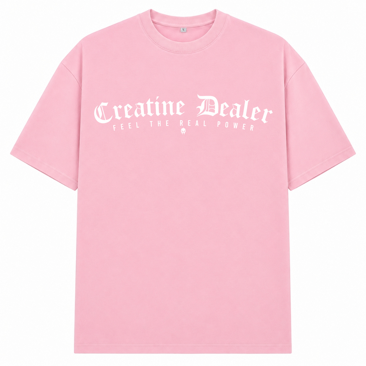 Creatine Dealer – Oversized Tee in Soft Pink, Vorderansicht | Heavy Mind