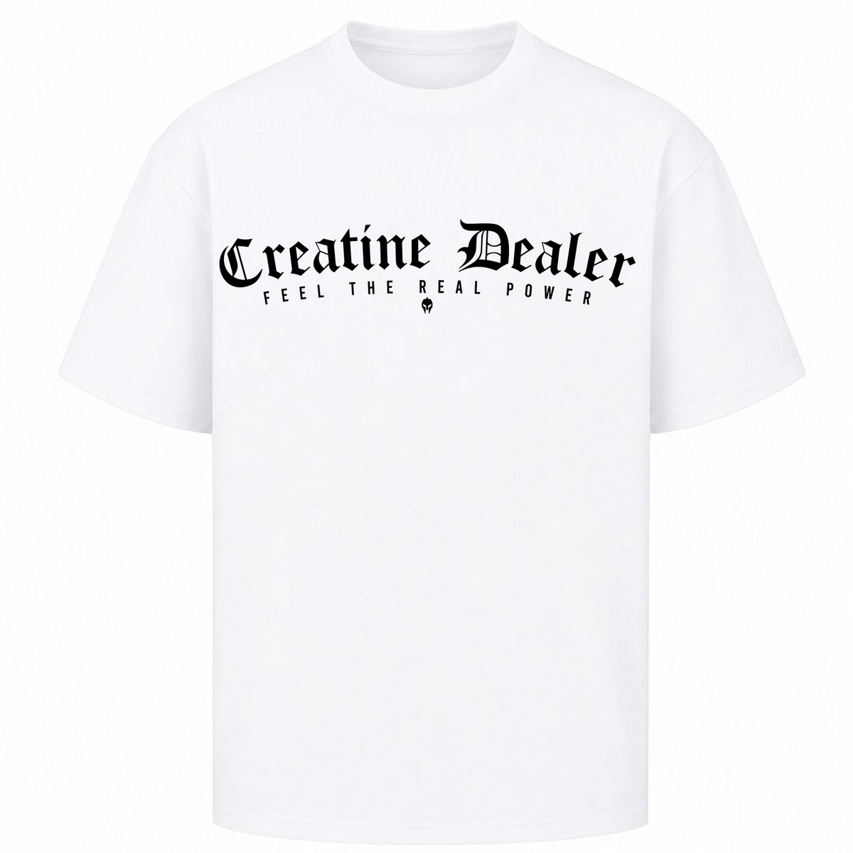 Creatine Dealer – Oversized Tee in Weiß, Vorderansicht | Heavy Mind