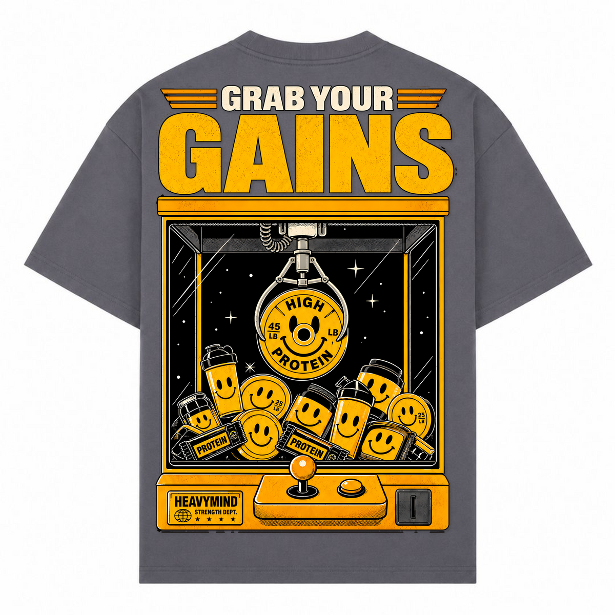Grab Your Gains – Oversized Tee in Dark Grey, Rückansicht | Heavy Mind