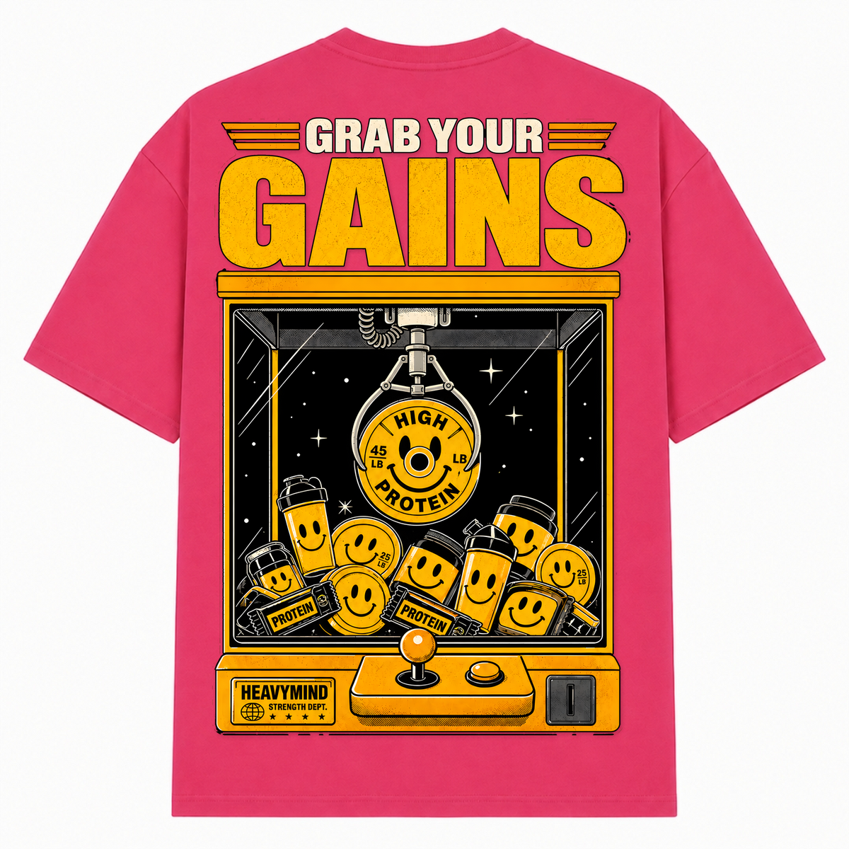 Grab Your Gains – Oversized Tee in Hibiskus Pink, Rückansicht | Heavy Mind