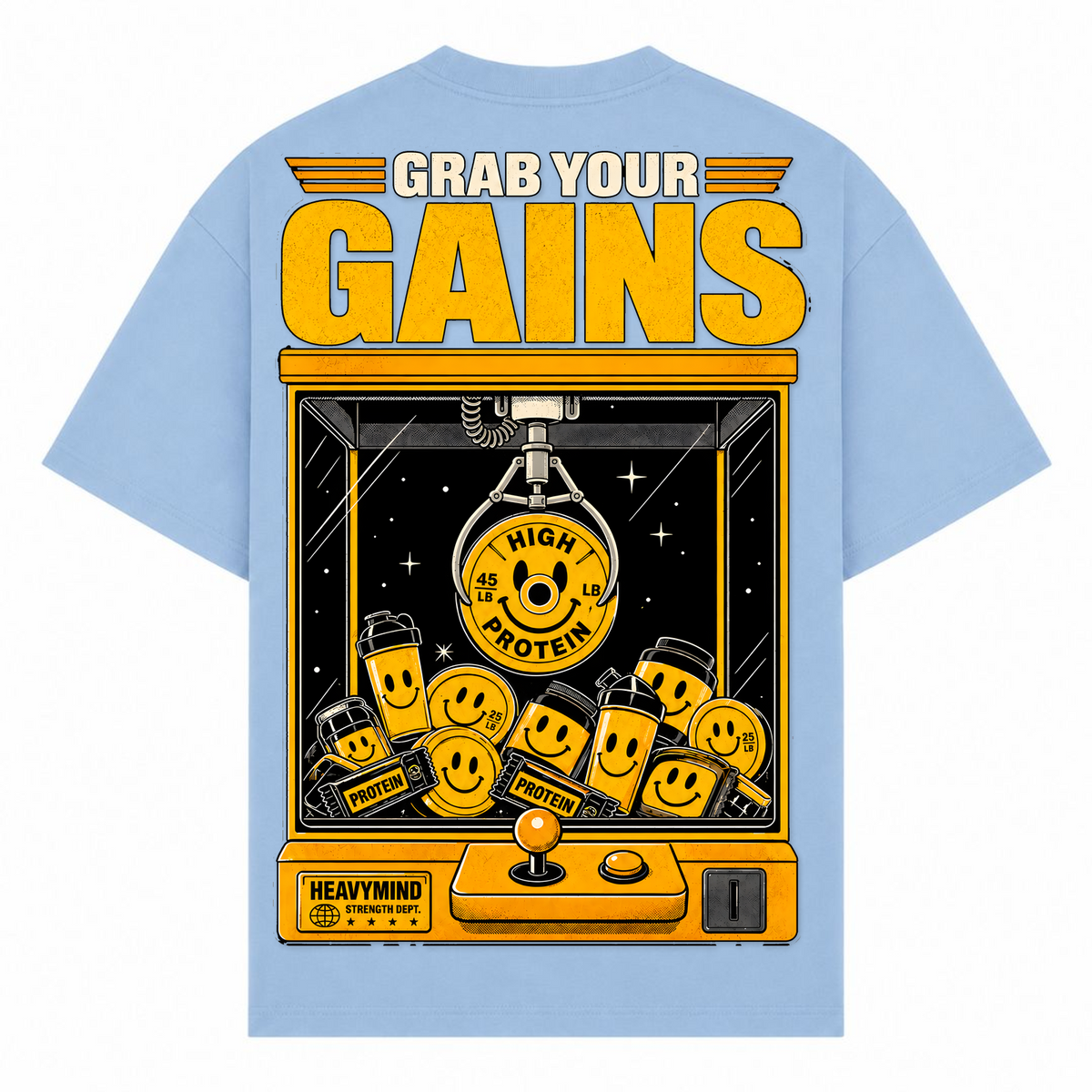 Grab Your Gains – Oversized Tee in Powder Blue, Rückansicht | Heavy Mind