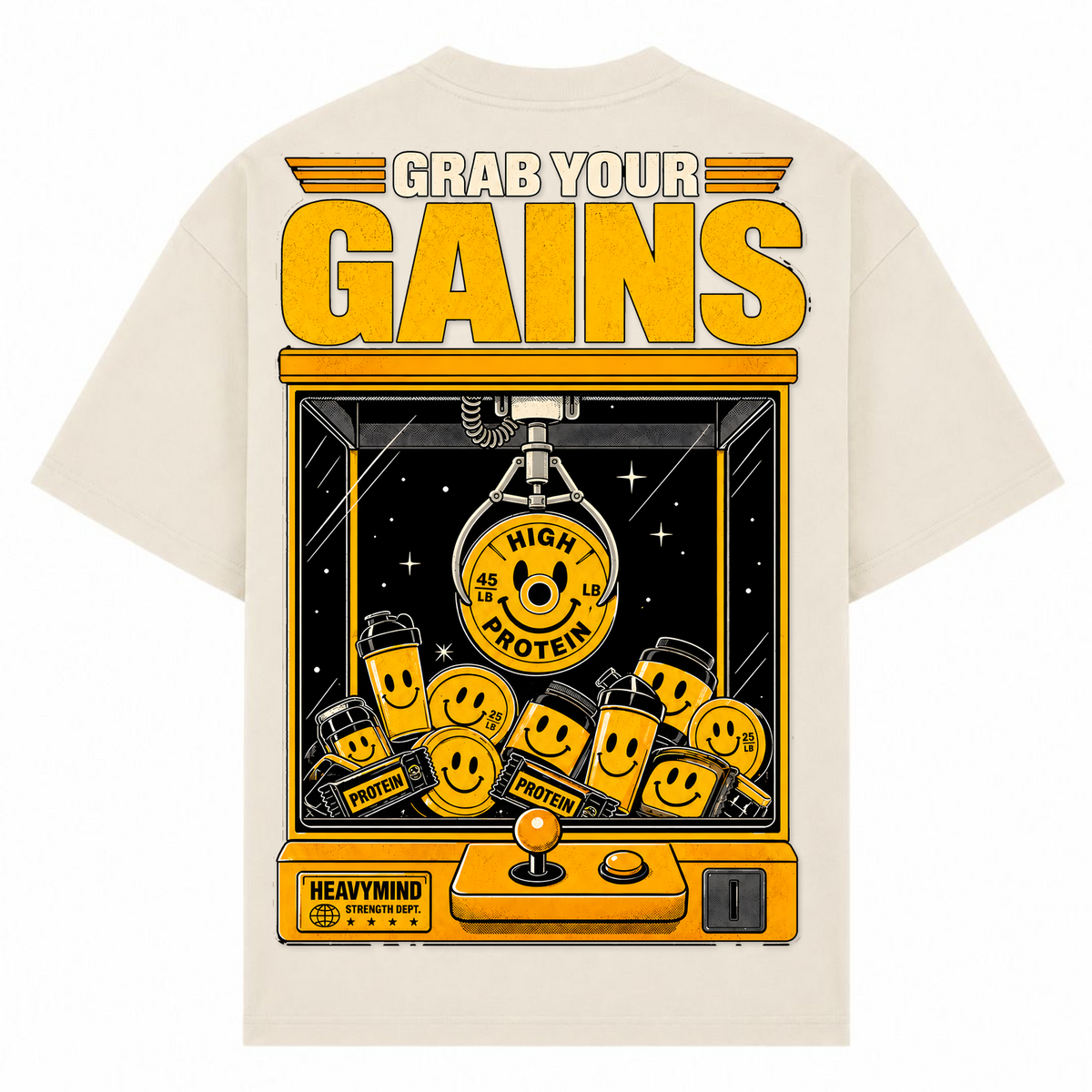 Grab Your Gains – Oversized Tee in Sand, Rückansicht | Heavy Mind