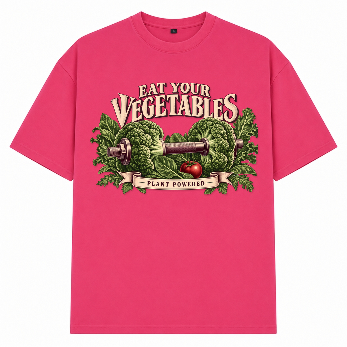 Eat Your Vegetables – Oversized Tee in Hibiskus Pink, Vorderansicht | Heavy Mind