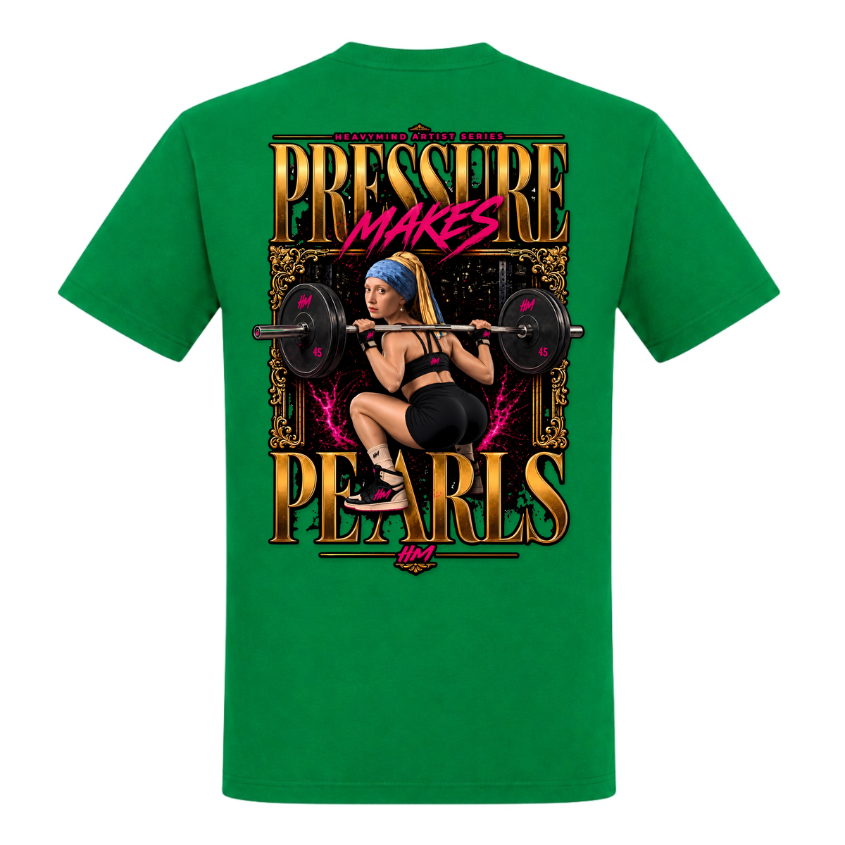 Pressure Makes Pearls – Heavy Shirt in Kelly Green, Rückansicht | Heavy Mind