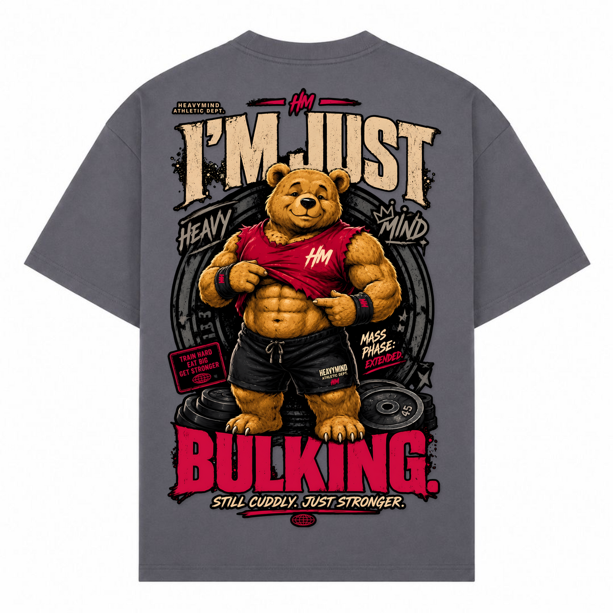 I'm Just Bulking – Oversized Tee in Dark Grey, Rückansicht | Heavy Mind