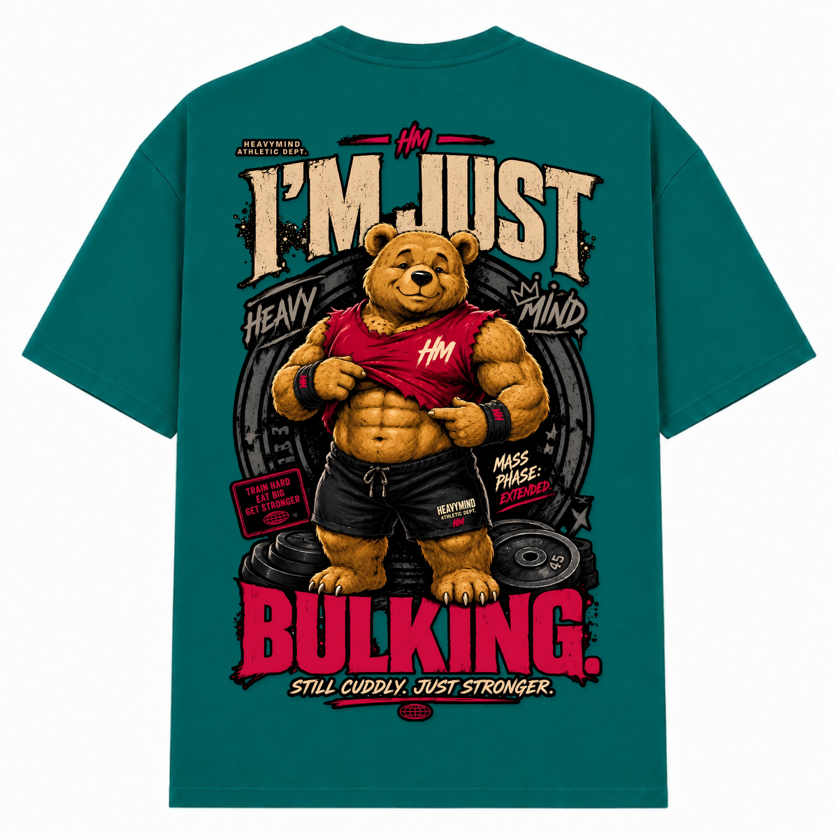 I'm Just Bulking – Oversized Tee in Green, Rückansicht | Heavy Mind