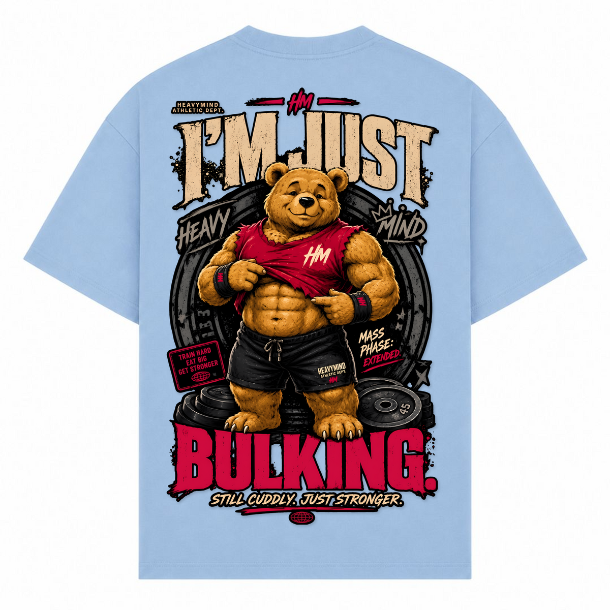 I'm Just Bulking – Oversized Tee in Powder Blue, Rückansicht | Heavy Mind