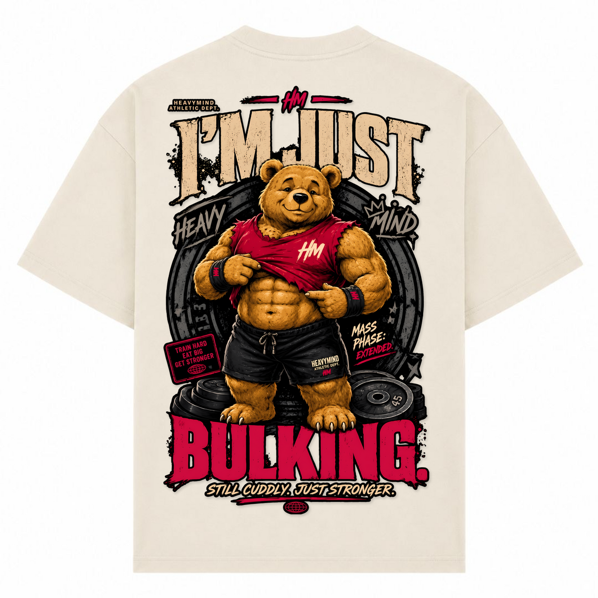 I'm Just Bulking – Oversized Tee in Sand, Rückansicht | Heavy Mind