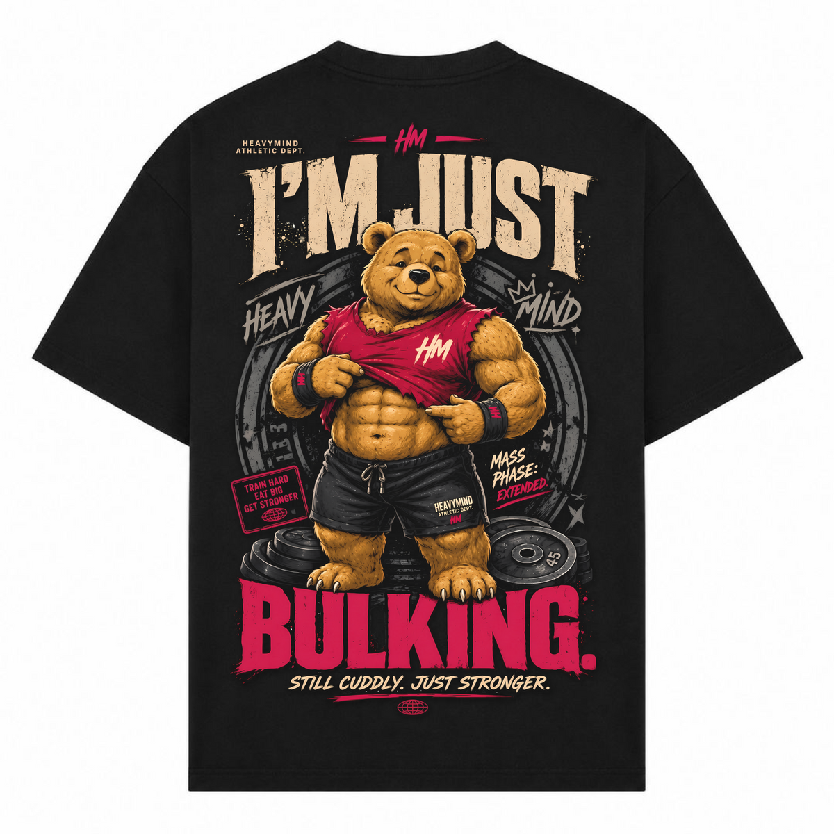 I'm Just Bulking – Oversized Tee in Schwarz, Rückansicht | Heavy Mind