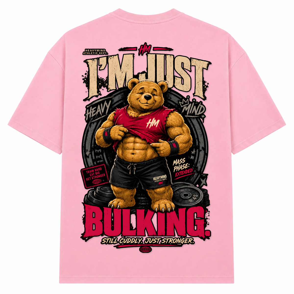 I'm Just Bulking – Oversized Tee in Soft Pink, Rückansicht | Heavy Mind