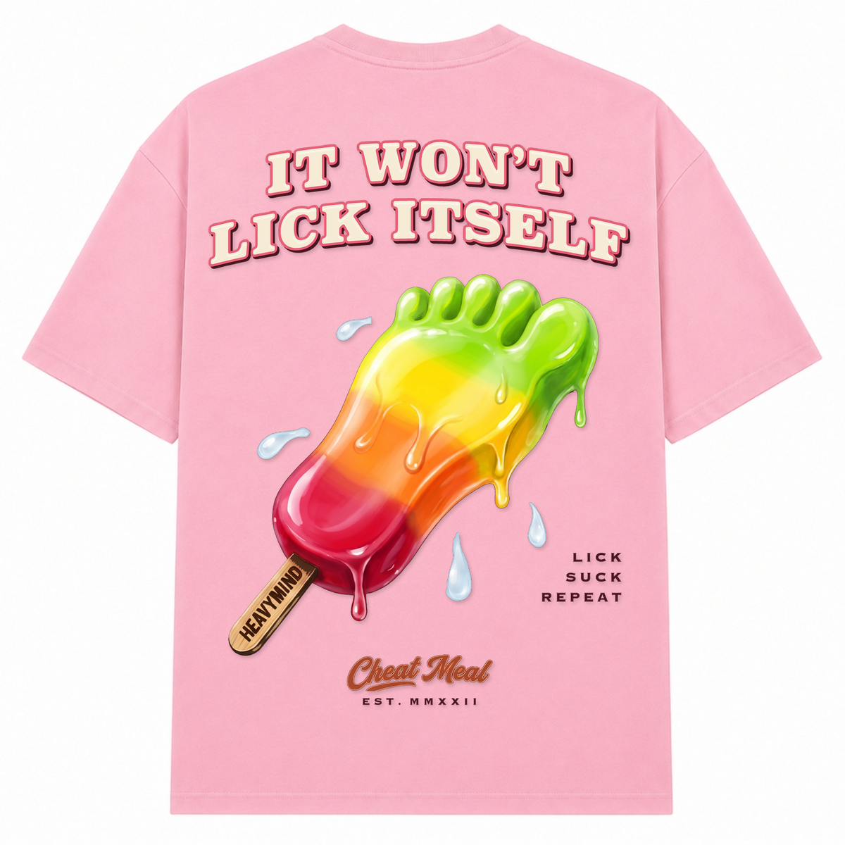 It Won't Lick Itself – Oversized Tee in Soft Pink, Rückansicht | Heavy Mind