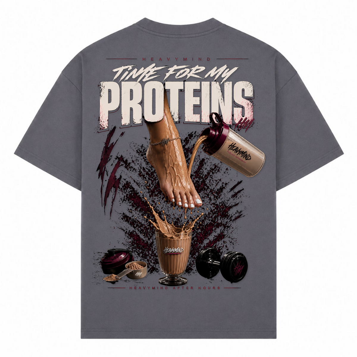 Time for My Proteins – Oversized Tee in Dark Grey, Rückansicht | Heavy Mind