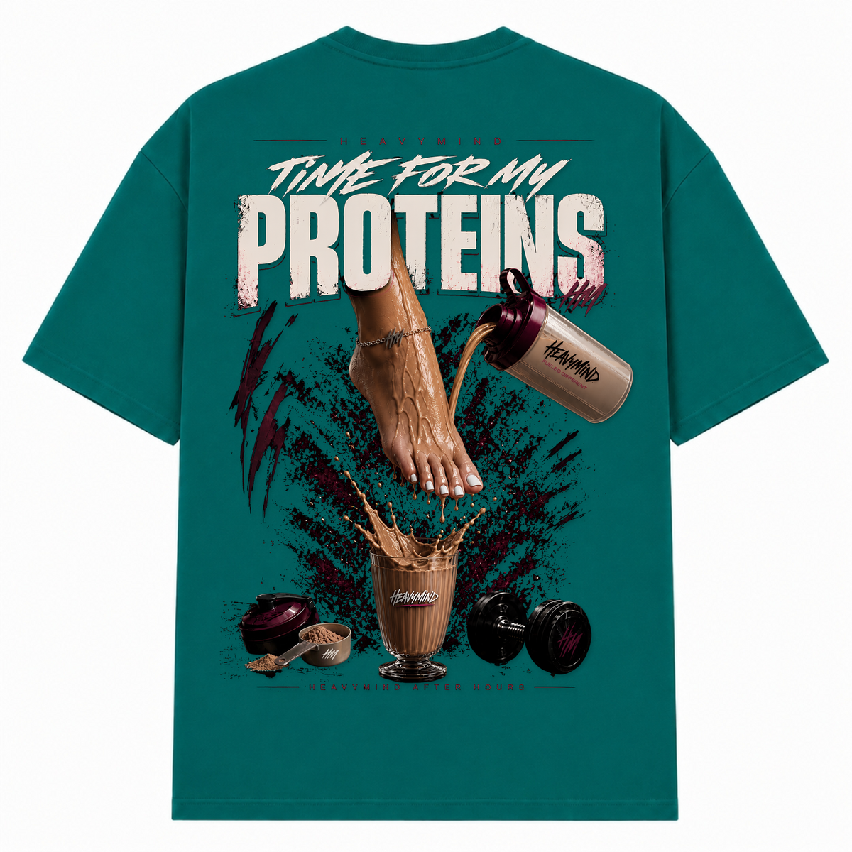 Time for My Proteins – Oversized Tee in Green, Rückansicht | Heavy Mind