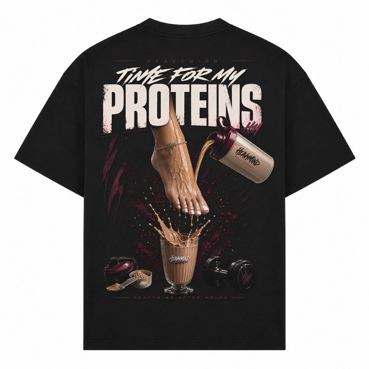 Time for My Proteins – Oversized Tee in Schwarz, Rückansicht | Heavy Mind