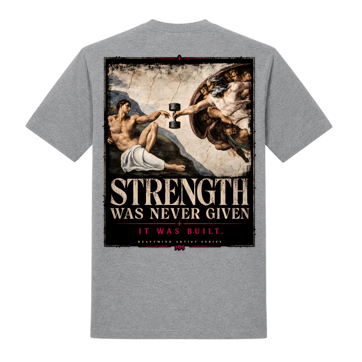 Strength Was Never Given – Heavy Shirt in Grey Melange, Rückansicht | Heavy Mind