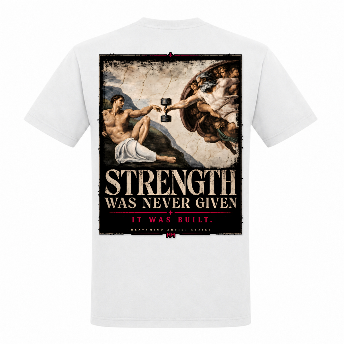 Strength Was Never Given – Heavy Shirt in Weiß, Rückansicht | Heavy Mind