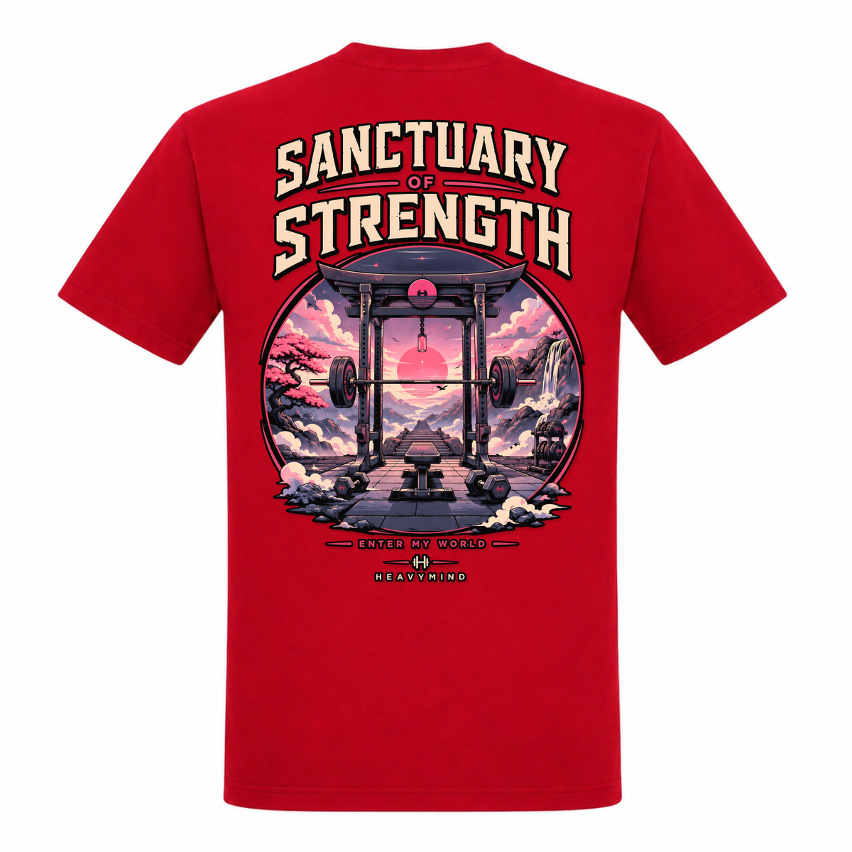 Sanctuary of Strength – Heavy Shirt in Rot, Rückansicht | Heavy Mind