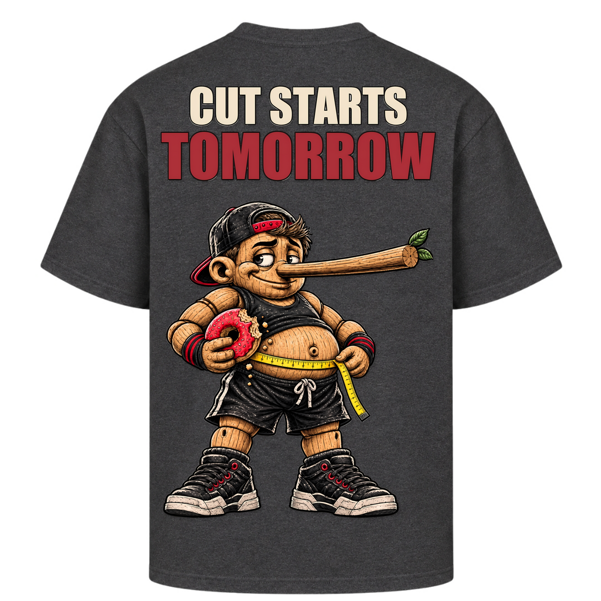 Cut Starts Tomorrow – Oversized Tee in Charcoal (Heather), Rückansicht | Heavy Mind