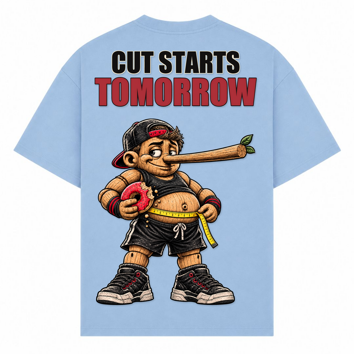 Cut Starts Tomorrow – Oversized Tee in Powder Blue, Rückansicht | Heavy Mind