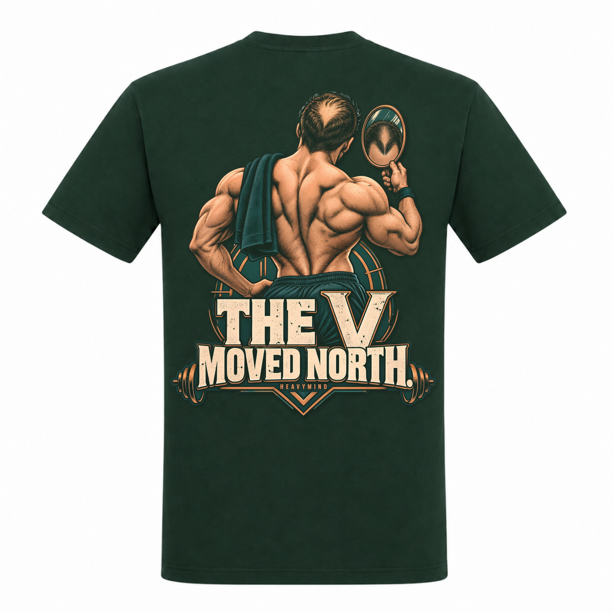 The V Moved North – Heavy Shirt in Bottle Green, Rückansicht | Heavy Mind