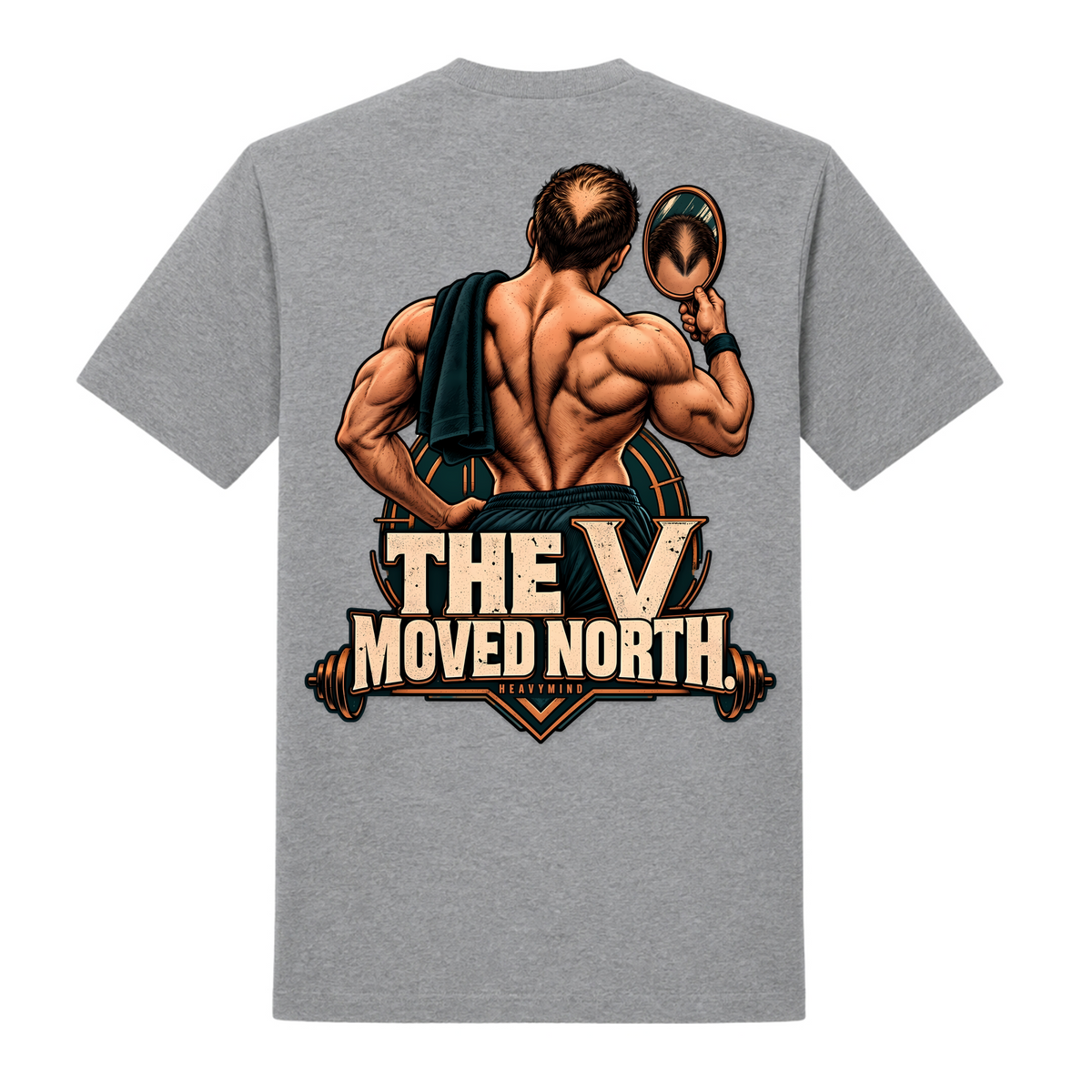 The V Moved North – Heavy Shirt in Grey Melange, Rückansicht | Heavy Mind
