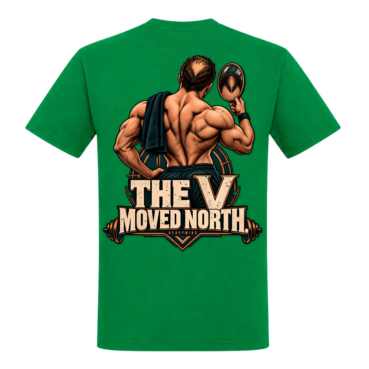 The V Moved North – Heavy Shirt in Kelly Green, Rückansicht | Heavy Mind