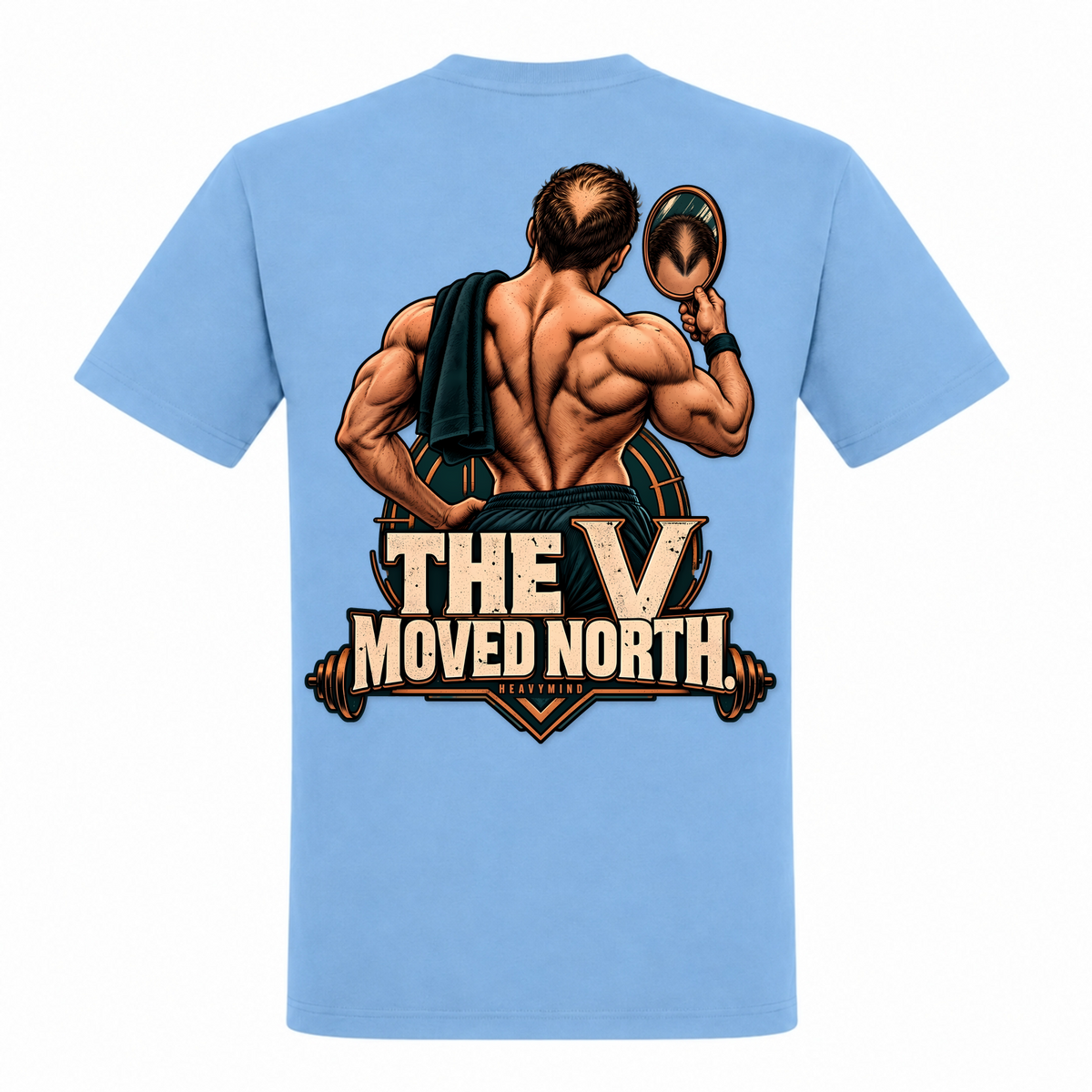 The V Moved North – Heavy Shirt in Sky Blue, Rückansicht | Heavy Mind