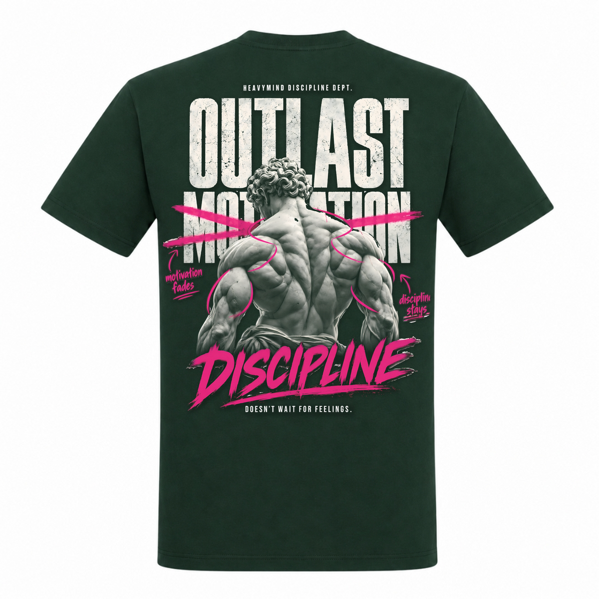 Outlast Motivation – Discipline – Heavy Shirt in Bottle Green, Rückansicht | Heavy Mind