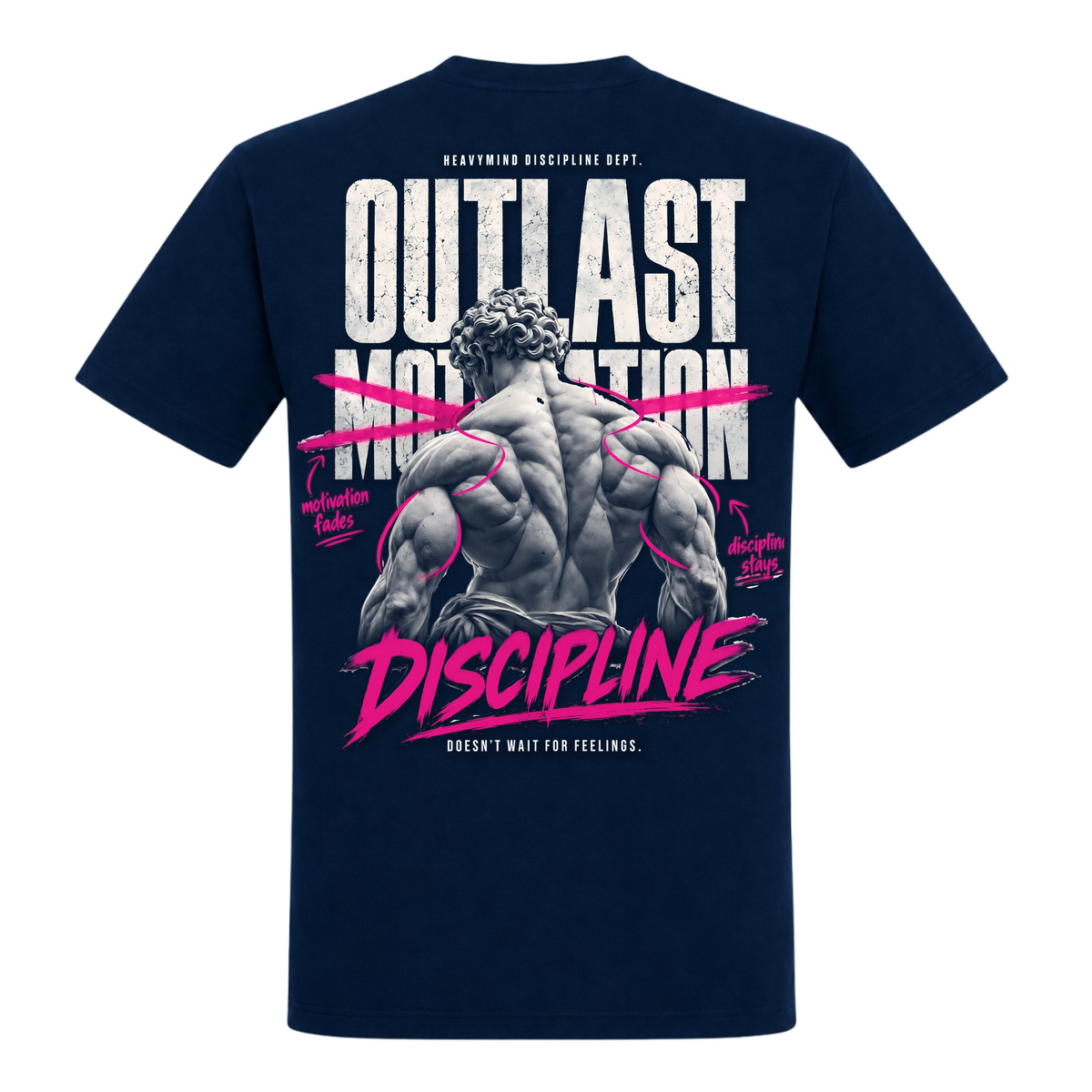 Outlast Motivation – Discipline – Heavy Shirt in French Navy, Rückansicht | Heavy Mind
