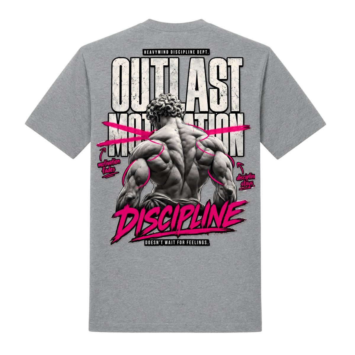 Outlast Motivation – Discipline – Heavy Shirt in Grey Melange, Rückansicht | Heavy Mind
