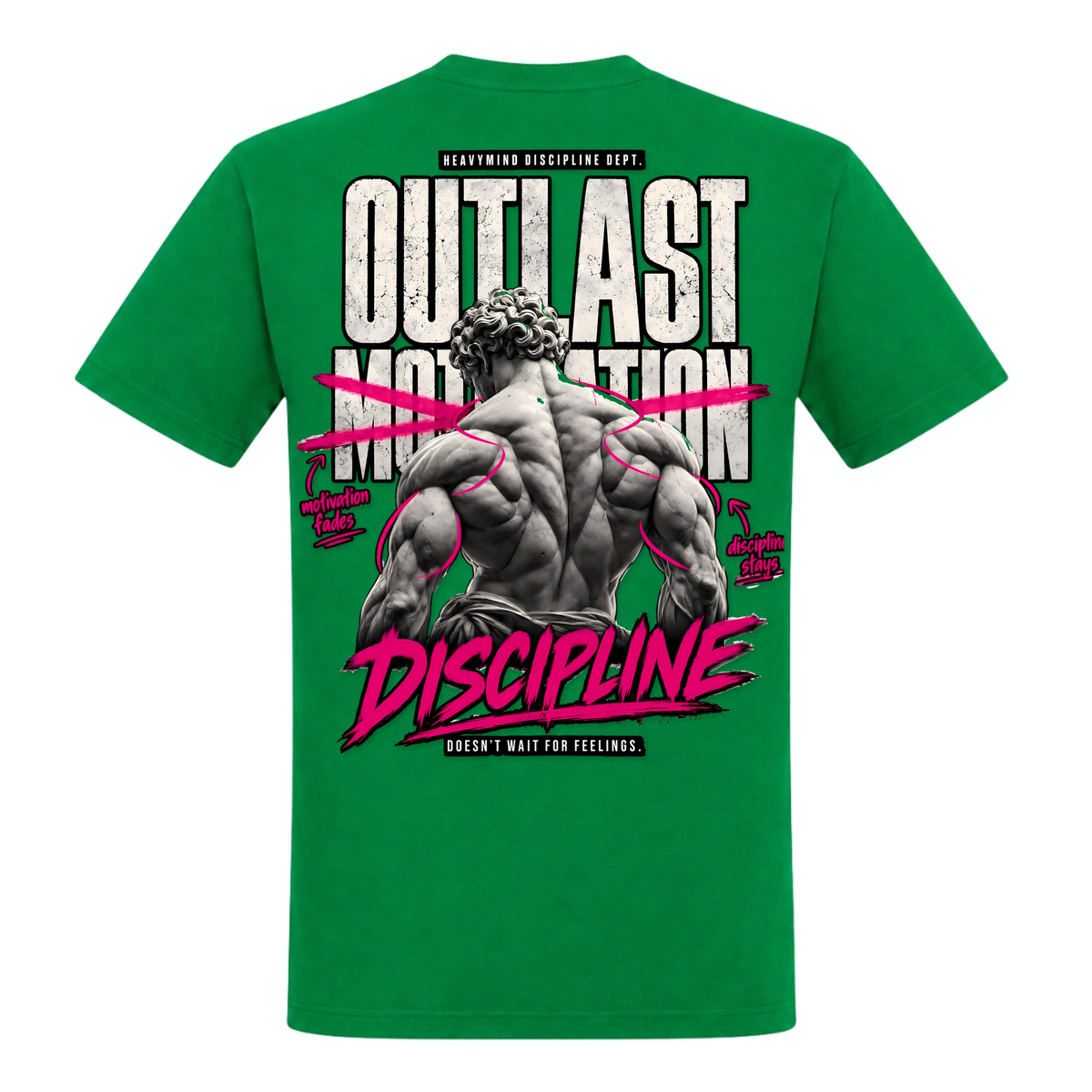 Outlast Motivation – Discipline – Heavy Shirt in Kelly Green, Rückansicht | Heavy Mind
