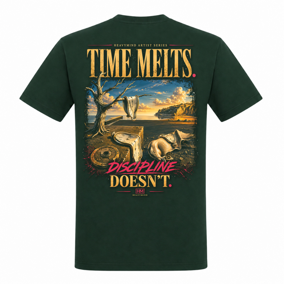 Time Melts, Discipline Doesn't – Heavy Shirt in Bottle Green, Rückansicht | Heavy Mind