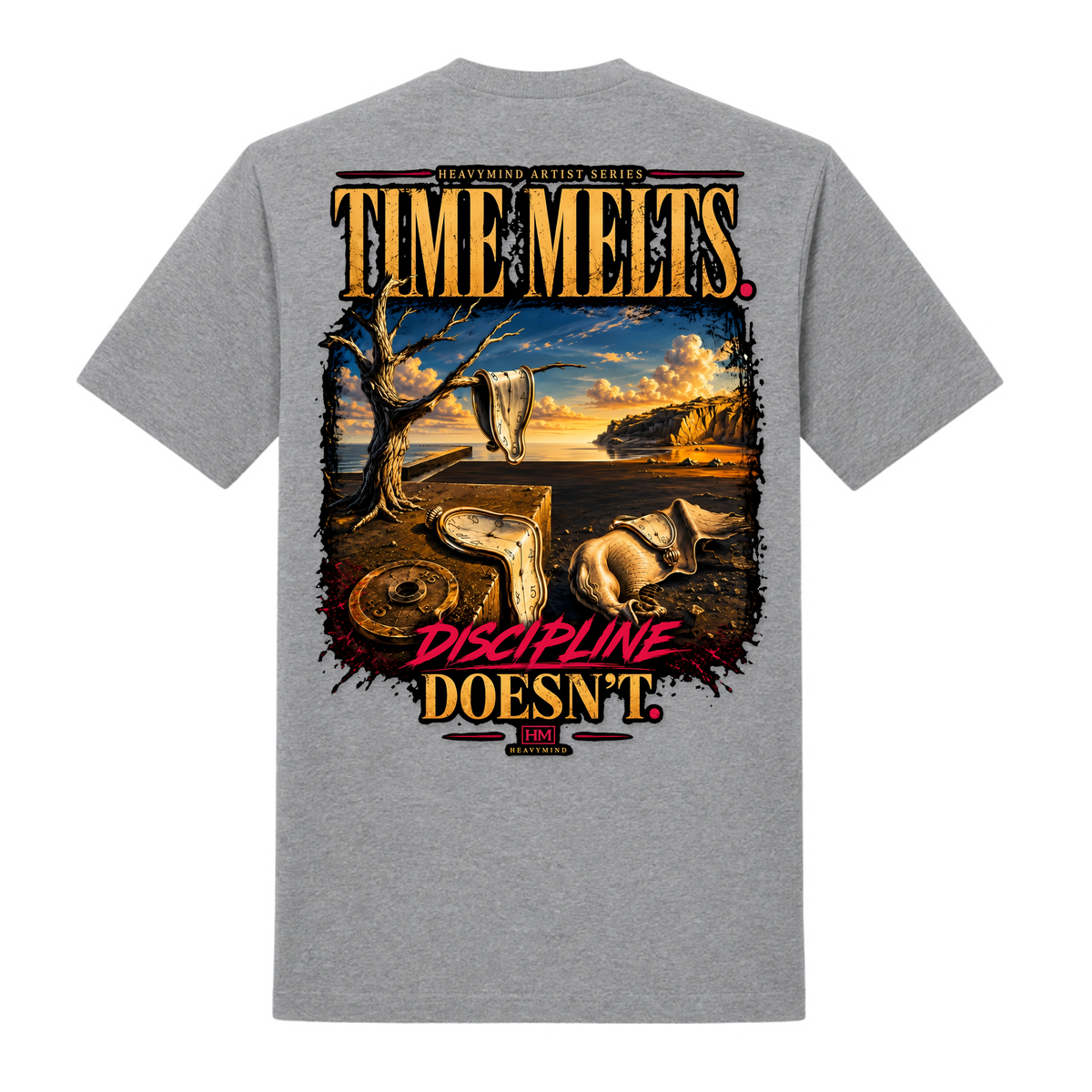 Time Melts, Discipline Doesn't – Heavy Shirt in Grey Melange, Rückansicht | Heavy Mind