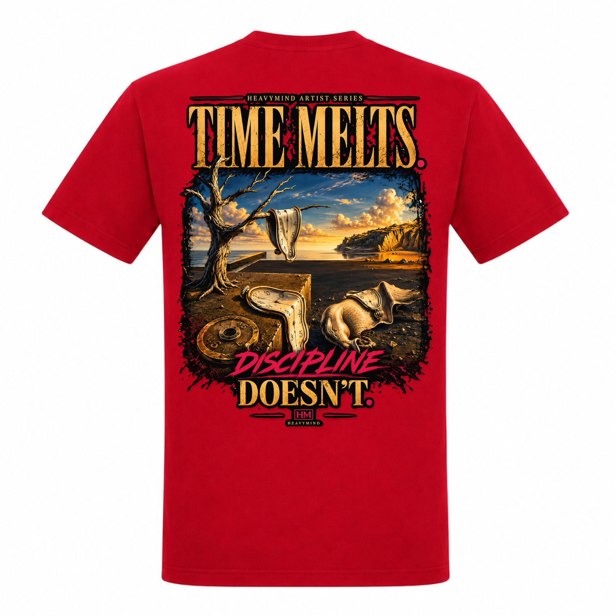 Time Melts, Discipline Doesn't – Heavy Shirt in Rot, Rückansicht | Heavy Mind