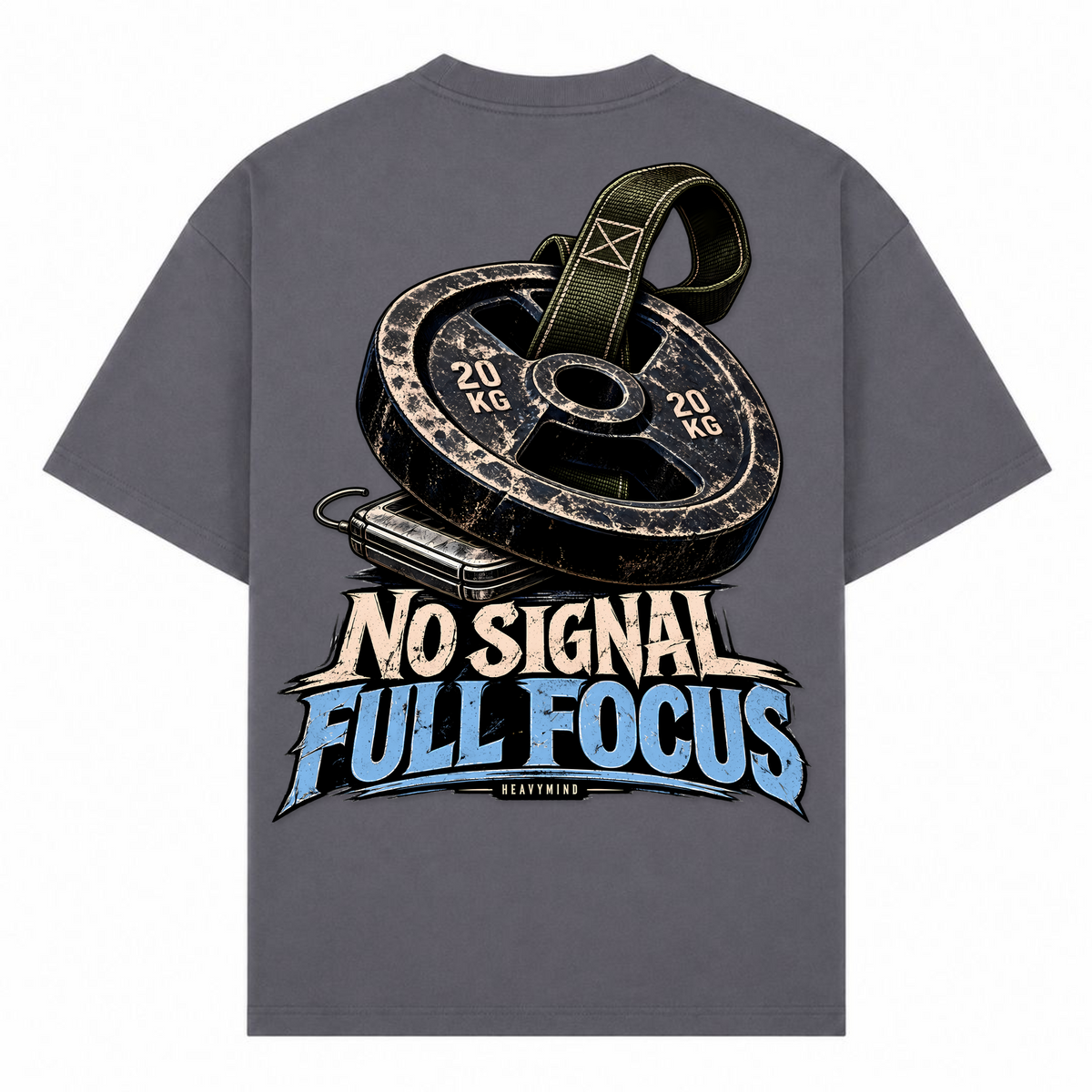 No Signal, Full Focus – Oversized Tee in Dark Grey, Rückansicht | Heavy Mind