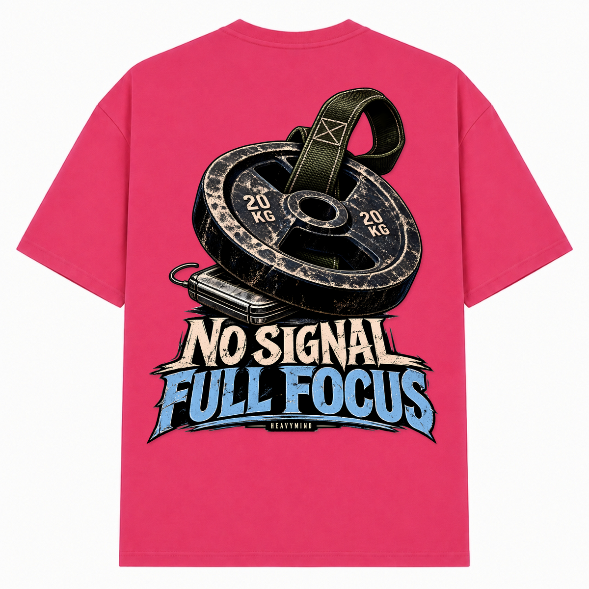 No Signal, Full Focus – Oversized Tee in Hibiskus Pink, Rückansicht | Heavy Mind