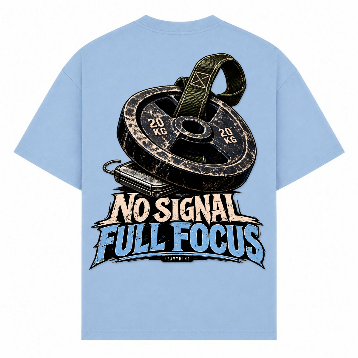 No Signal, Full Focus – Oversized Tee in Powder Blue, Rückansicht | Heavy Mind