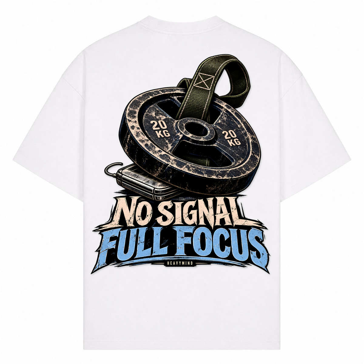 No Signal, Full Focus – Oversized Tee in Weiß, Rückansicht | Heavy Mind
