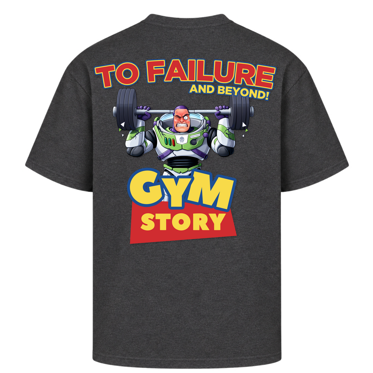 To Failure and Beyond – Gym Story – Oversized Tee in Charcoal (Heather), Rückansicht | Heavy Mind