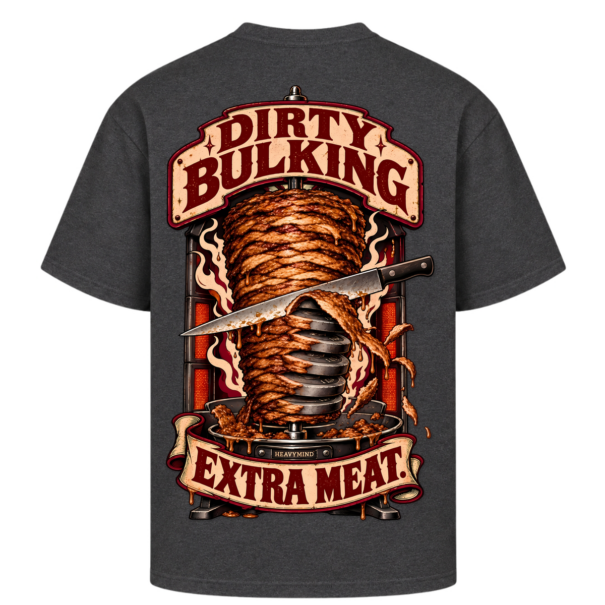 Dirty Bulking – Extra Meat – Oversized Tee in Charcoal (Heather), Rückansicht | Heavy Mind