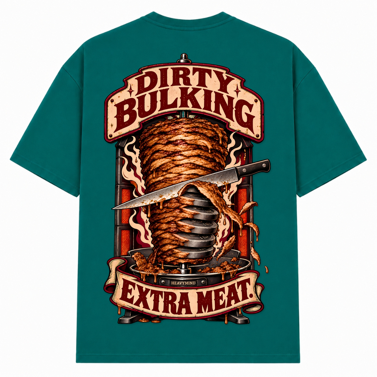 Dirty Bulking – Extra Meat – Oversized Tee in Green, Rückansicht | Heavy Mind