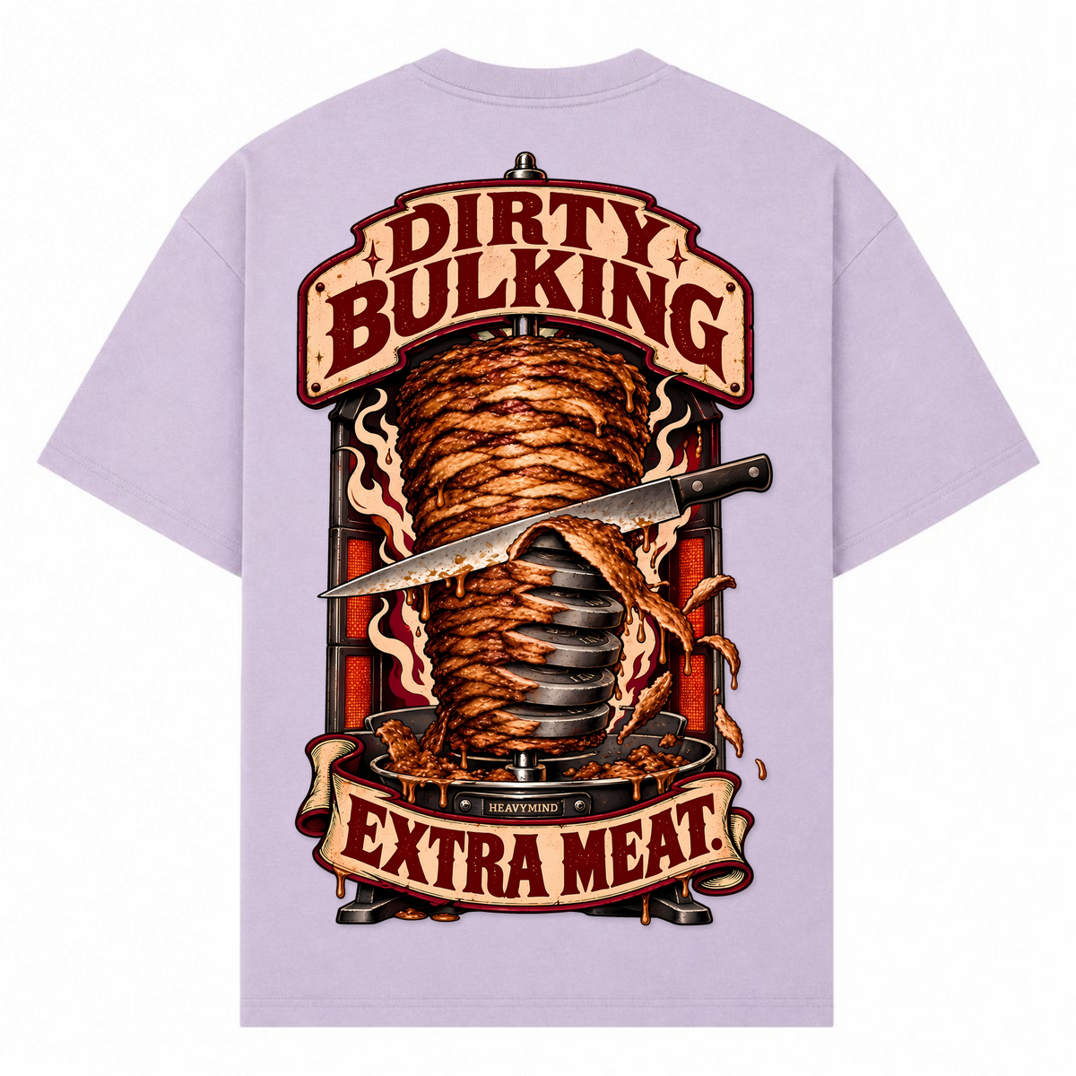Dirty Bulking – Extra Meat – Oversized Tee in Lilac, Rückansicht | Heavy Mind
